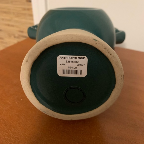 Anthropologie midcentury modern peacock vases, glossy green and matte beige (2) - Picture 3 of 8